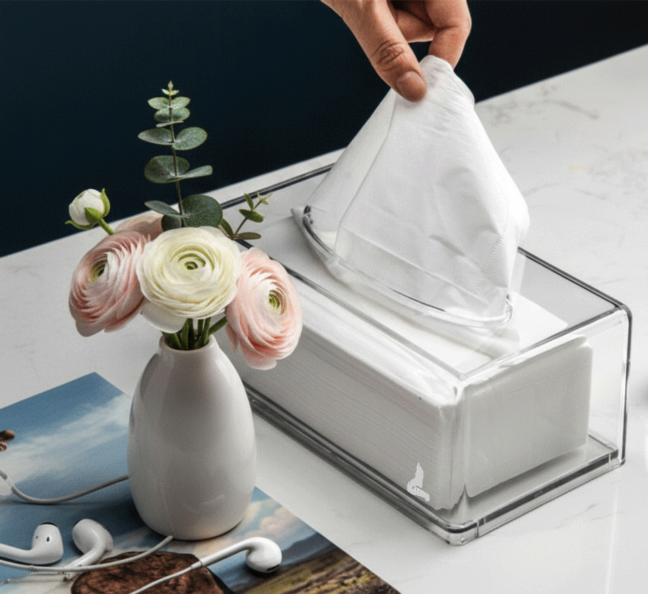 Caixa Porta Lenços Acrílica Transparente Premium – Organização Elegante para Banheiro, Sala e Escritório